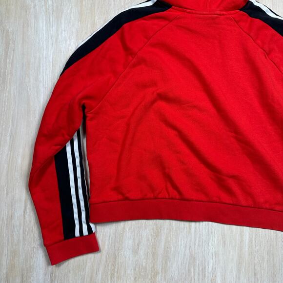Adidas Red Hoodie Pullover Cropped Stripe Sleeve Leoflage Trefoil Sweater Large - Picture 15 of 15